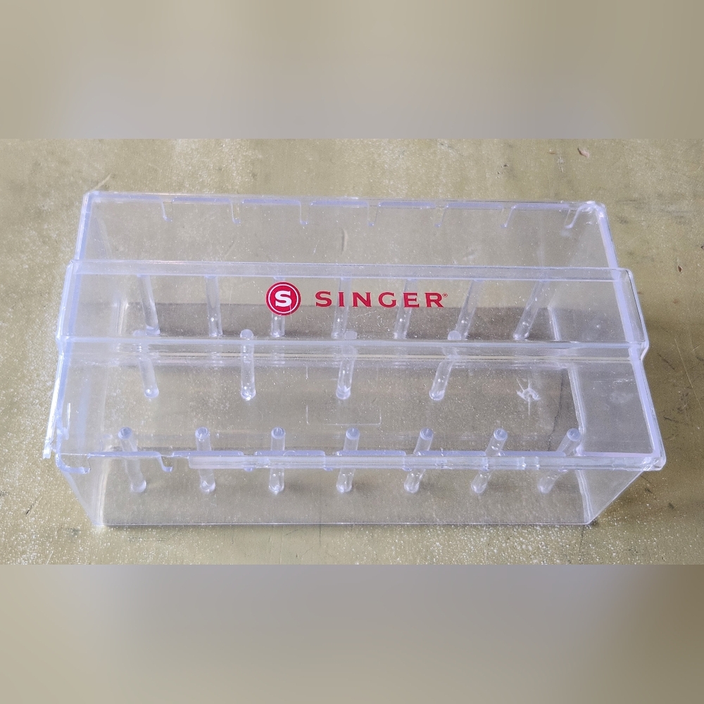 Antique Singer Clear Thread Spool Storage Box with Logo on Lid